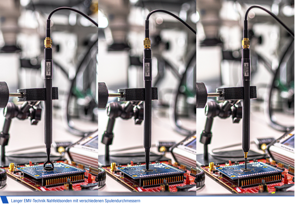 Messaufbau für die CPA-Evaluation mit Langer-Nahfeldsonde und ChipWhisperer-Stack