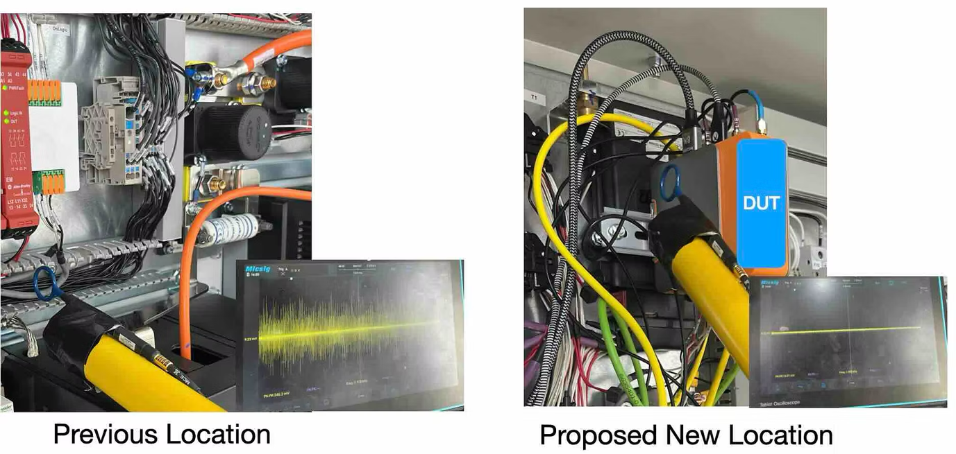 Emission measurements inside the cabinet to identify noisy coupling paths and quieter areas